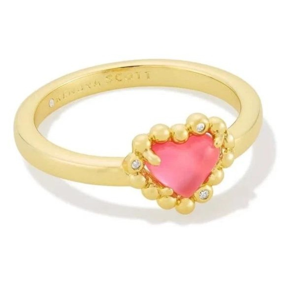 Kendra Scott Anna Heart Ring Pink Shell 14k Gold Over Brass New Size 8